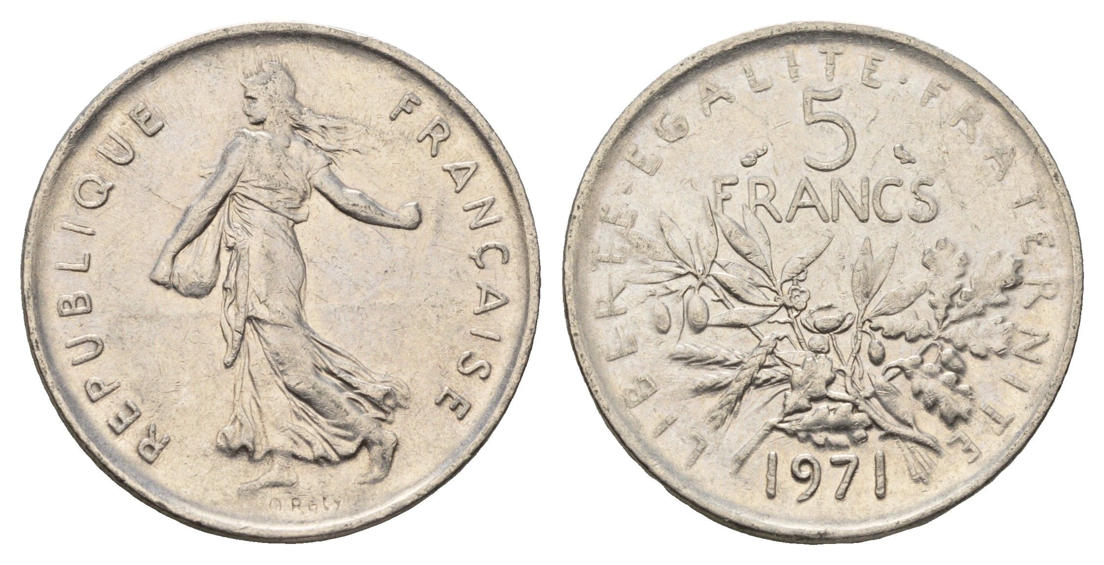 Франция 5 франков 1971 сеятель KM 926a медно-никель плакированная никелем 81-721