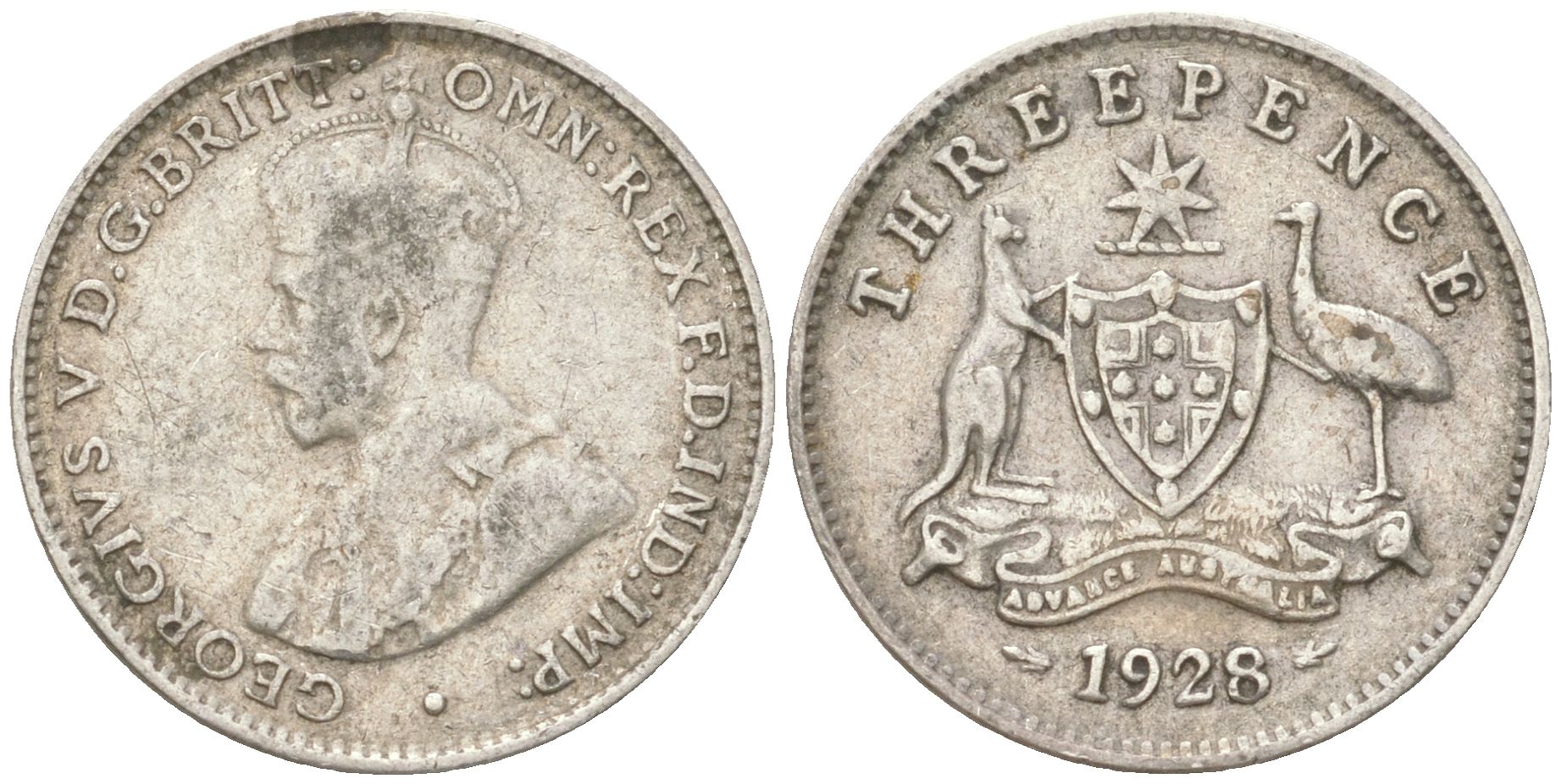 Австралия 3 пенса 1928 Георг V (1910-1936) KM 24 серебро 4621-1143