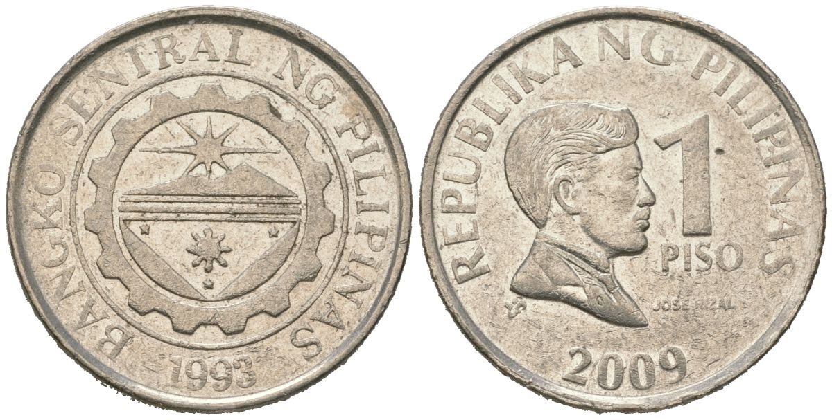 Филиппины 1 писо 2009 KM 269a сталь плакированная никелем 4620-433