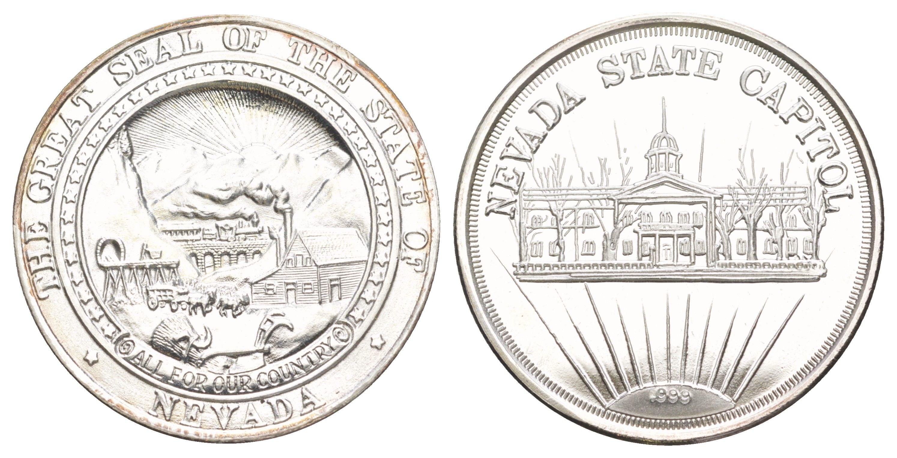 США, Невада медаль штата с изображение капитолия и герба штата диаметр 38 мм, вес 31,3 гр серебро BU 11-326-11