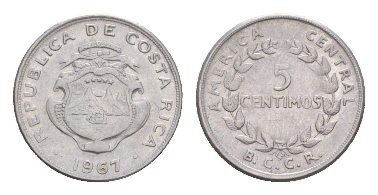 Коста-Рика 5 сентимо 1967 KM 184.1a нержавеющая сталь UNC 4651-935