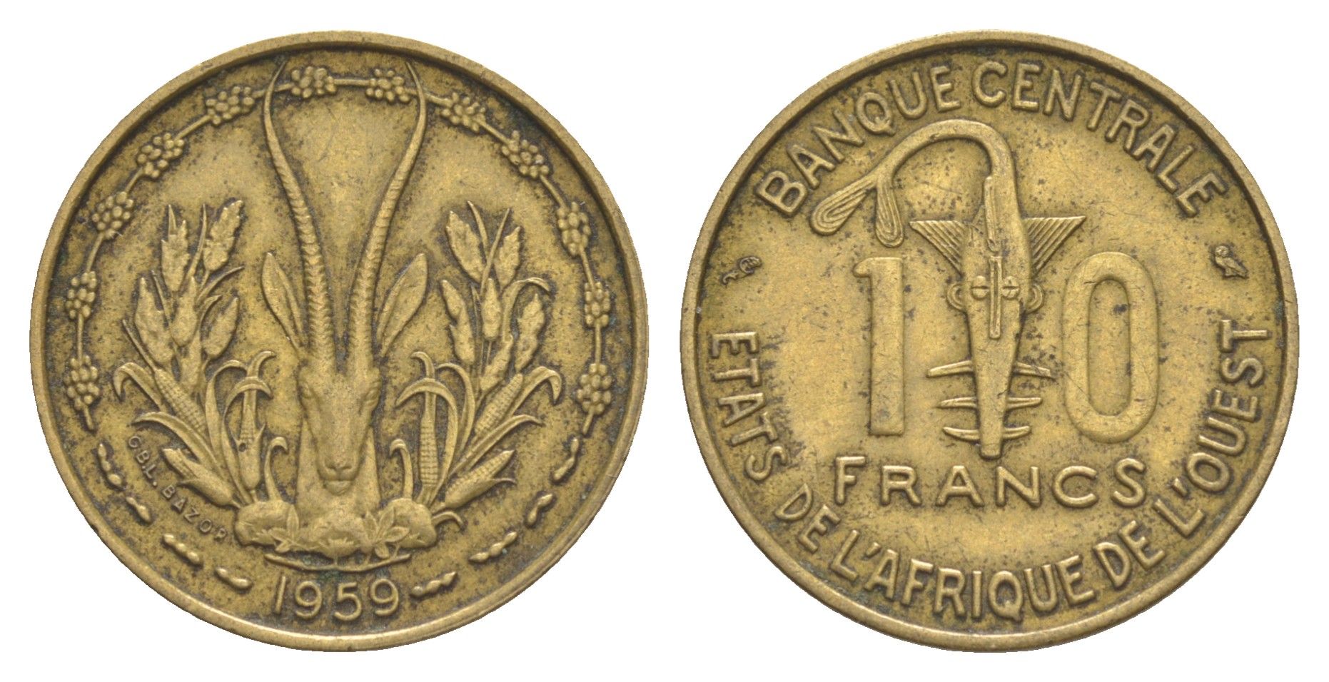 Западная Африка (BCEAO) 10 франков 1959 KM 1 медь алюминий 4150-1152