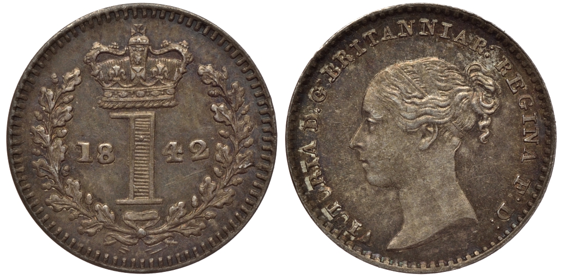 Великобритания 1 пенни 1842 Виктория (1937-1901) KM 727, Spink 3920 серебро PROOFLIKE 1523-1342