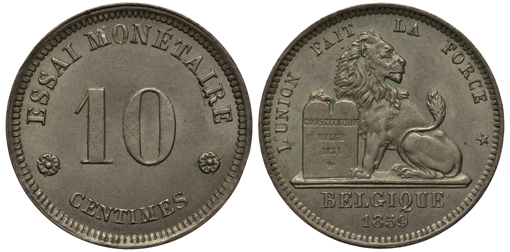 Бельгия 10 сантимов 1859 проба / пробная KM Pn 53, Dupr. 678 00-817-15