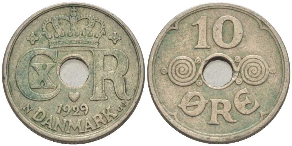 ДАНИЯ 10 ЭРЕ 1929 N ; GJ, КРИСТИАН X (1912-1947) KM 822.2 медно-никель 4392-1253
