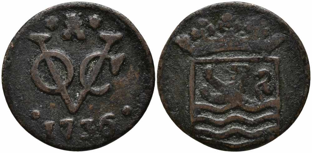 Нидерландская Восточная Индия 1 дуит 1736 монетный двор Зеландия KM 152.2 медь 113-221