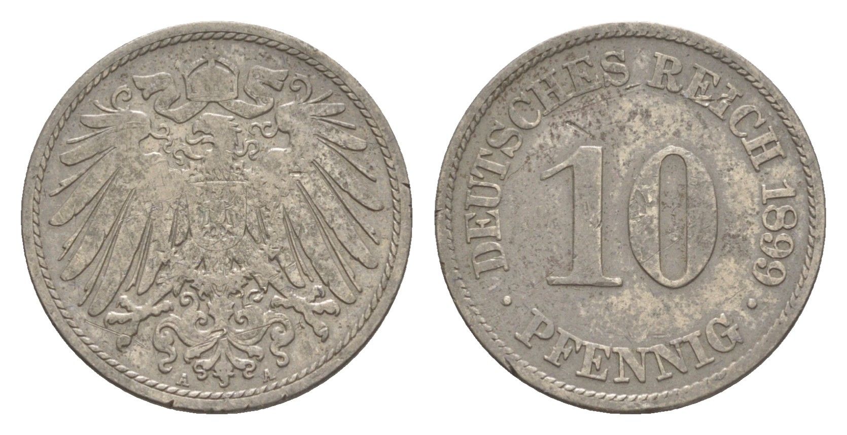 Германия 10 пфеннигов 1899 A, Вильгельм II (1888-1918) KM 12, J. 13 медно-никель 4644-1149