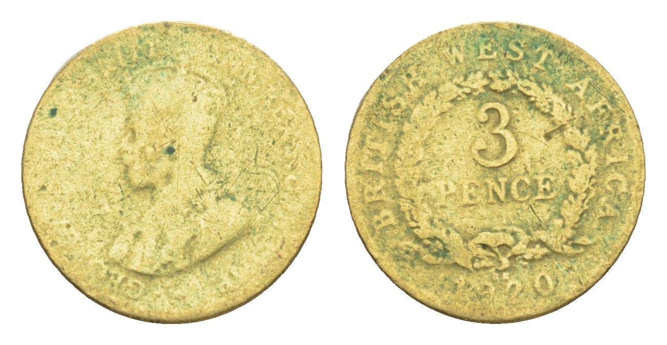 Британская Западная Африка 3 пенса 1920 KN, Георг VI (1936-1952) KM 10b олово латунь 4643-729