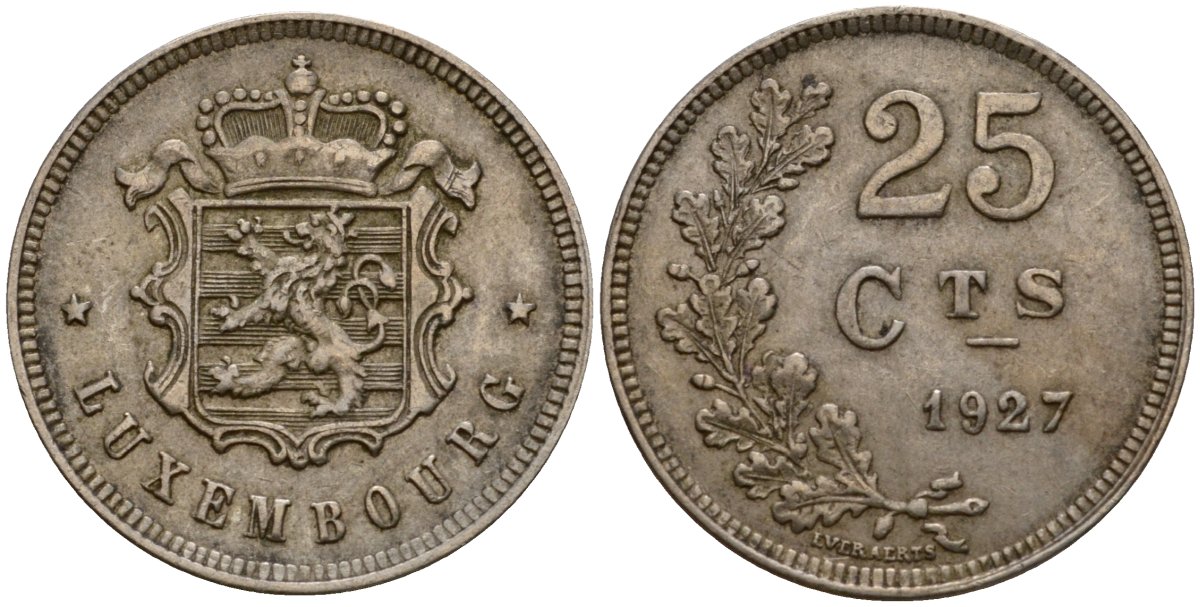 Люксембург 25 сантимов 1927 Шарлотта (1918-1964) KM 37 медно-никель 4577-1013