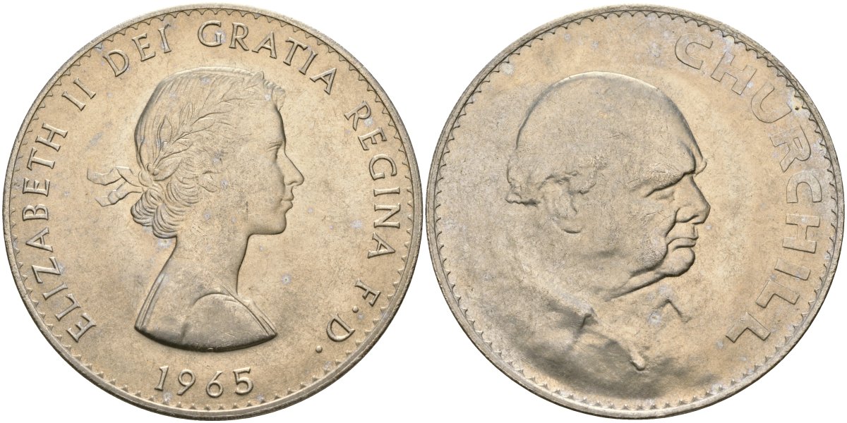 Великобритания 1 крона (5 шиллингов) 1965 Уинстон Черчилль, Елизавета II (1952-2022) KM 910, Spink 4144 медно-никель UNC 73-723