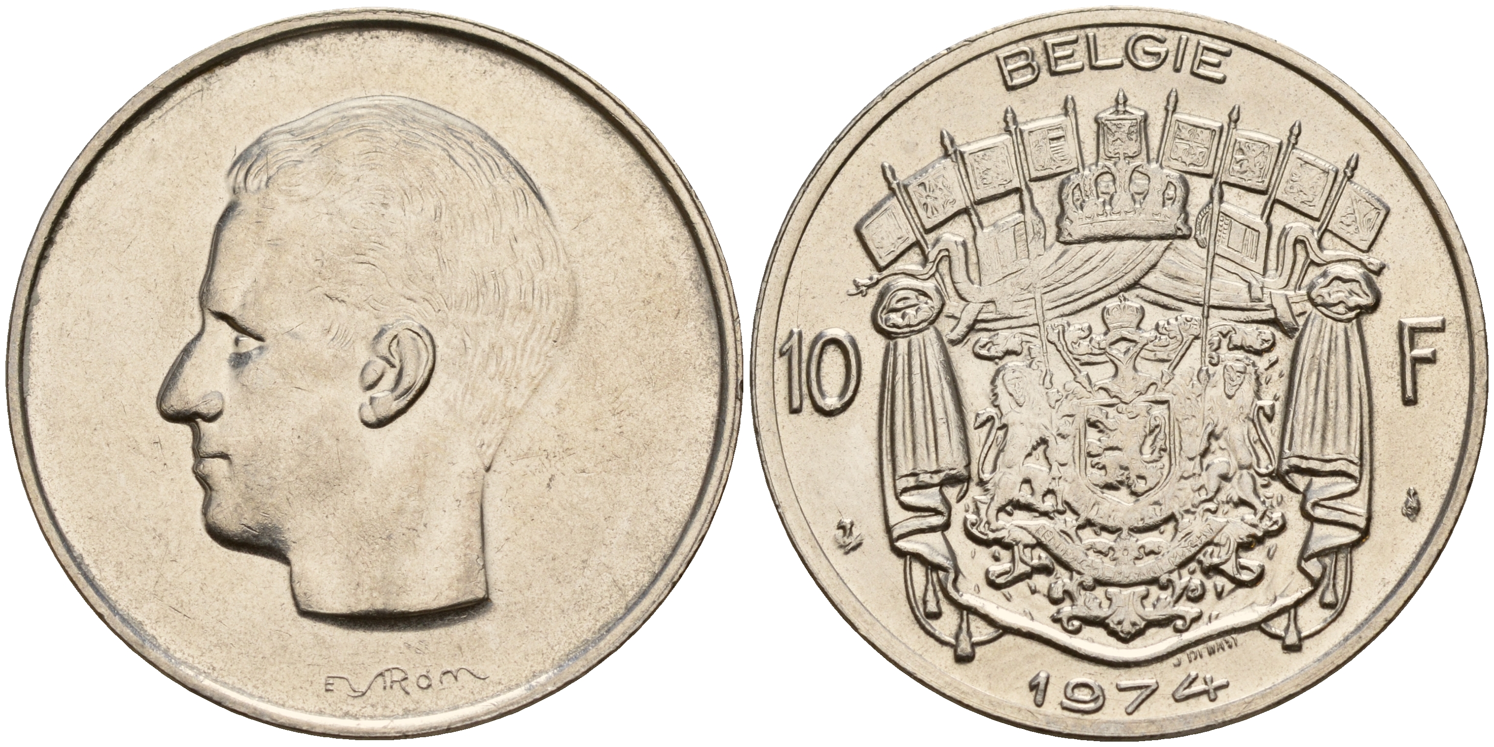 Бельгия 10 франков 1974 Belgie KM 156.1 никель    4187-452