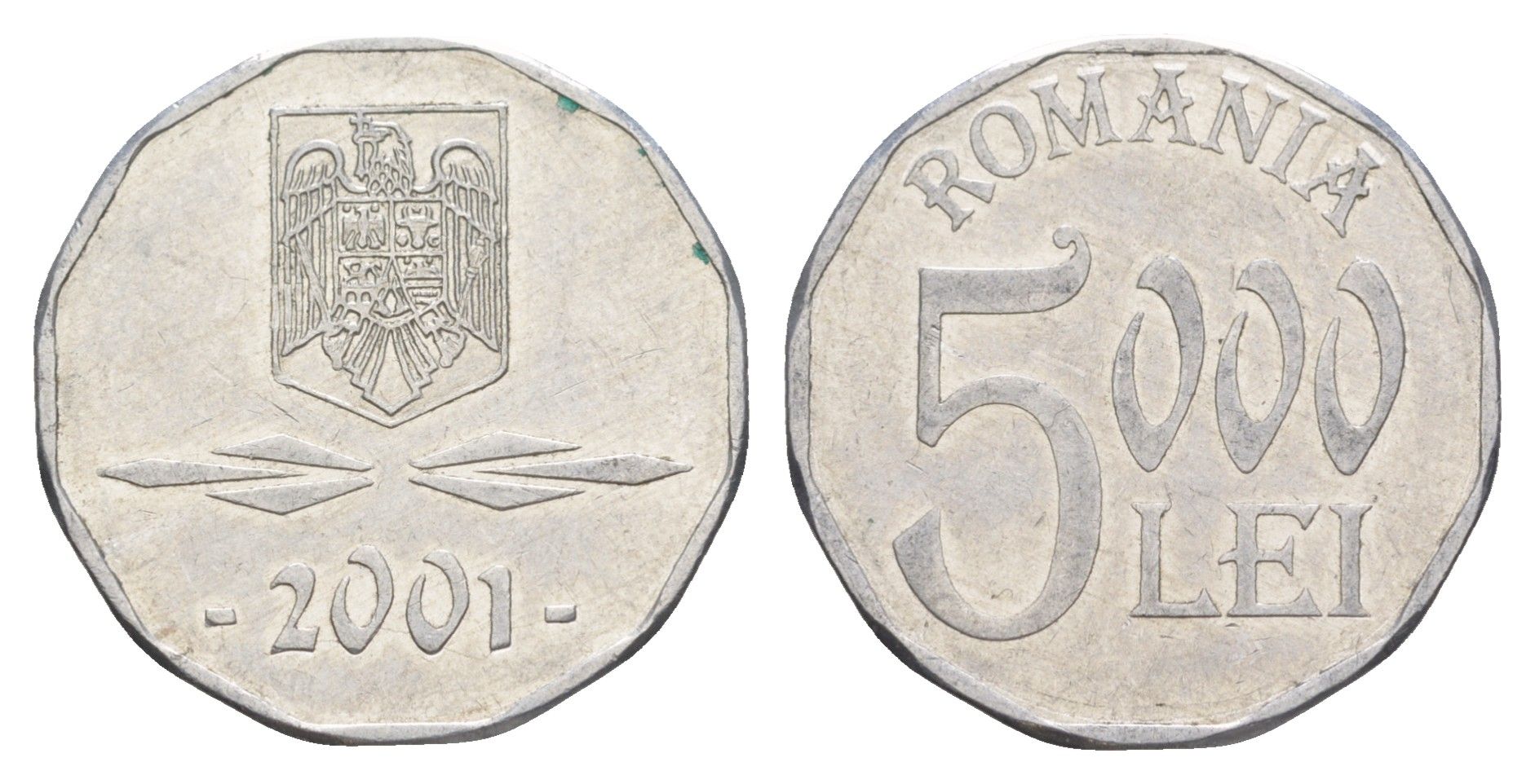 Румыния 5000 леев 2001 редкий год KM 158 алюминий aUNC 4635-247