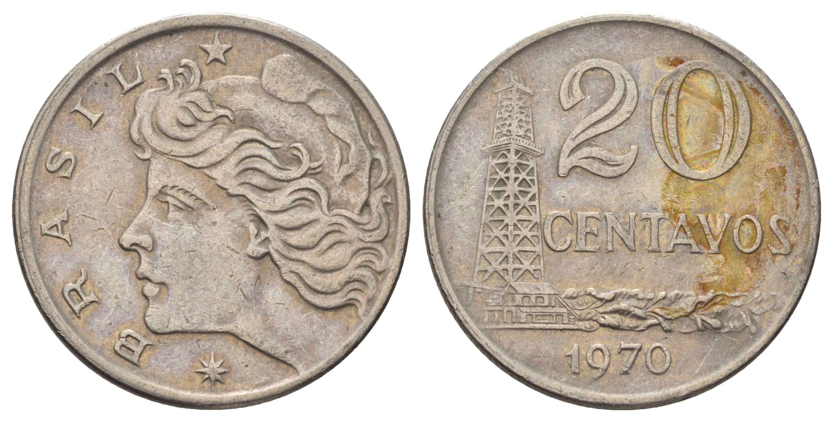 Бразилия 20 сентаво 1970 KM 579.2 медно-никель 4159-415