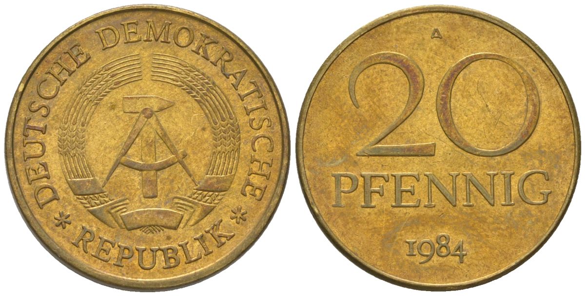 ГДР 20 пфеннигов 1984 A KM 11 латунь 4573-1115