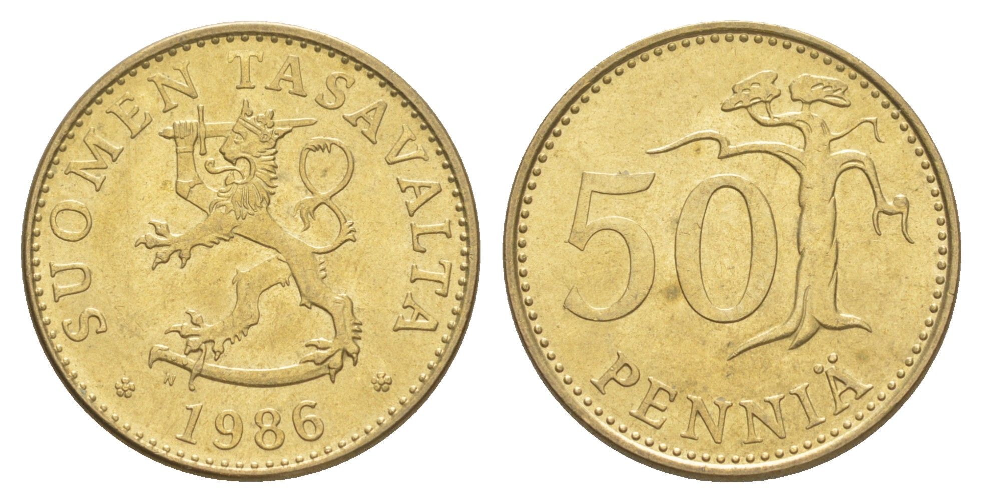 Финляндия 50 пенни 1986 KM 48 алюминиевая бронза UNC 4648-522