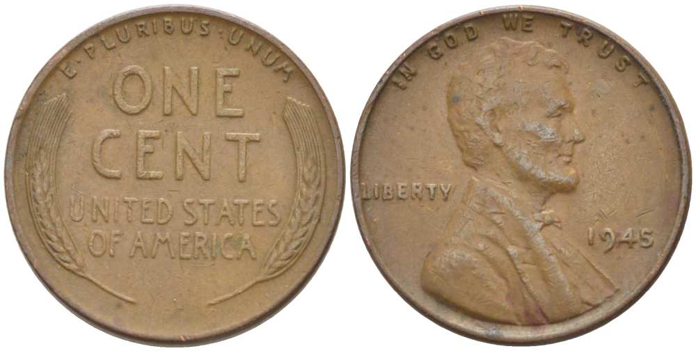 США 1 ЦЕНТ 1945 ЛИНКОЛЬН KM А132 медь цинк 218-465