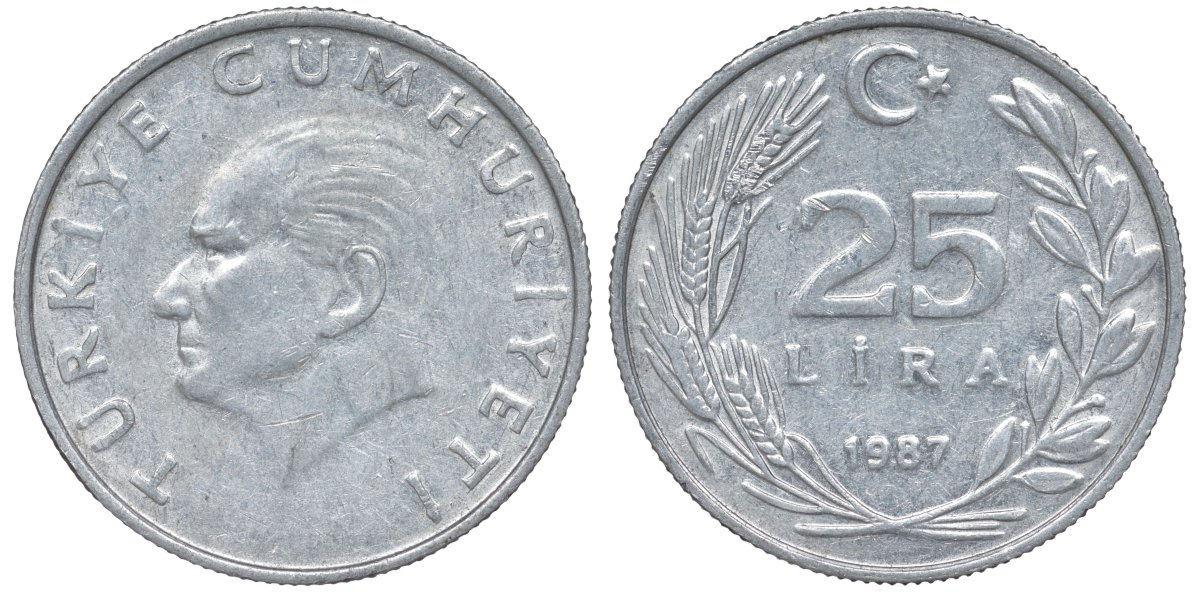 Турция 25 лир 1987 KM 975 алюминий 4144-1221