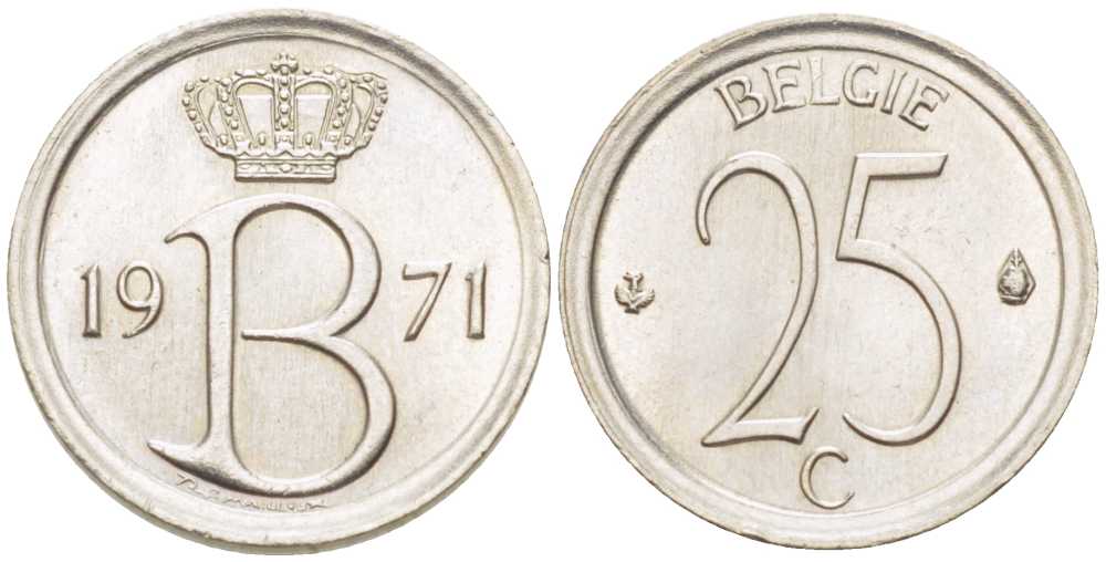 Бельгия 25 сантимов 1970 Belgie, Бодуэн I (1951-1993) KM 154.1 медно-никель 201-1257