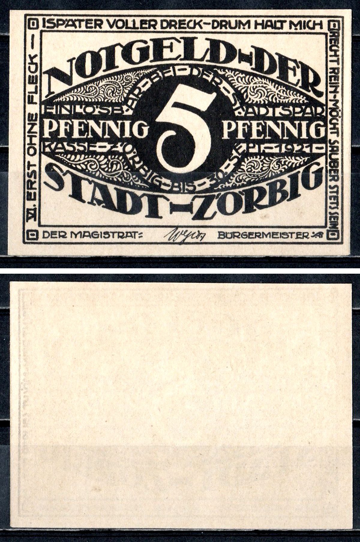 Цёрбиг (Пруссия, Саксония) 5 пфеннигов 1921 2193-42-2-1