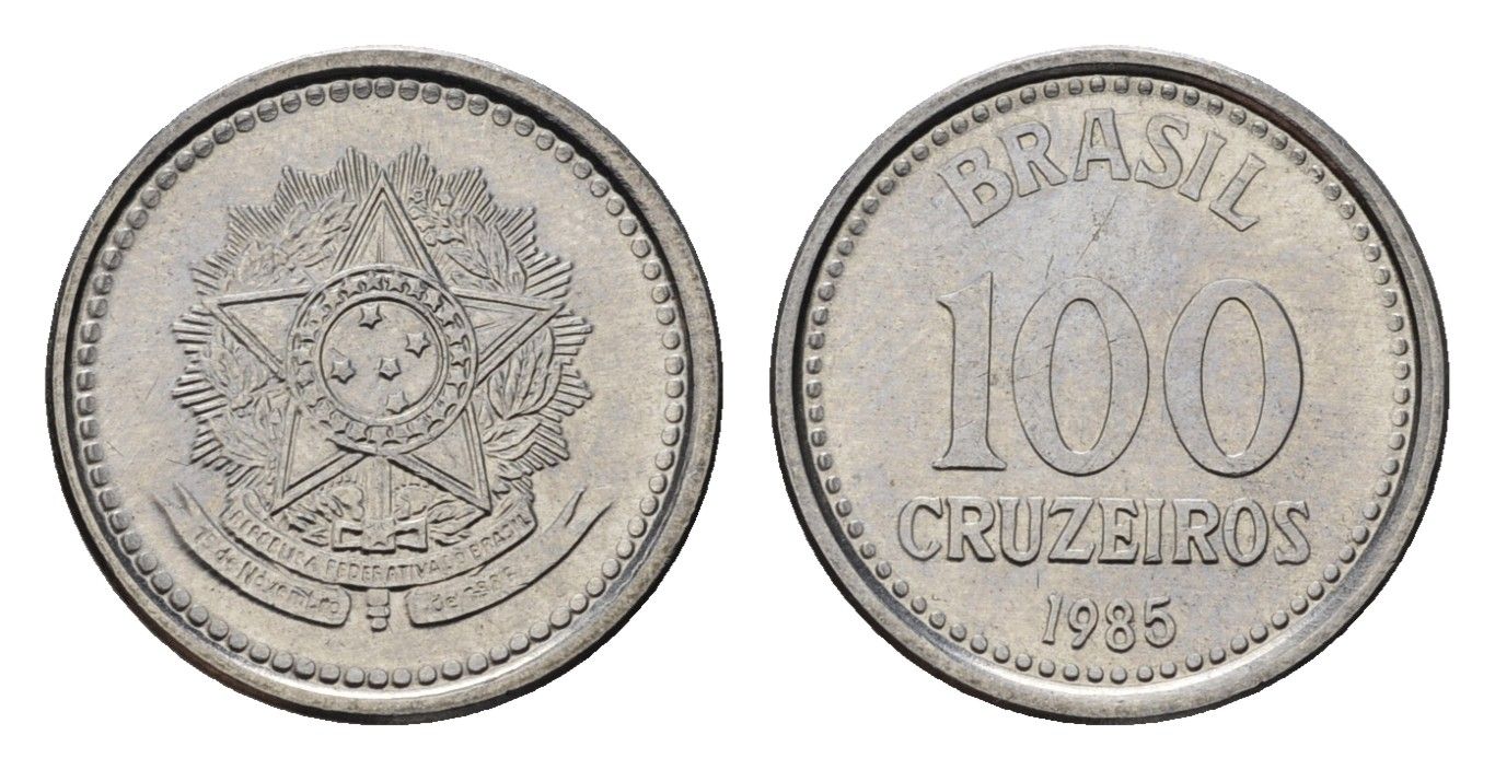 Бразилия 100 крузейро 1985 KM 595 нержавеющая сталь UNC 4154-141