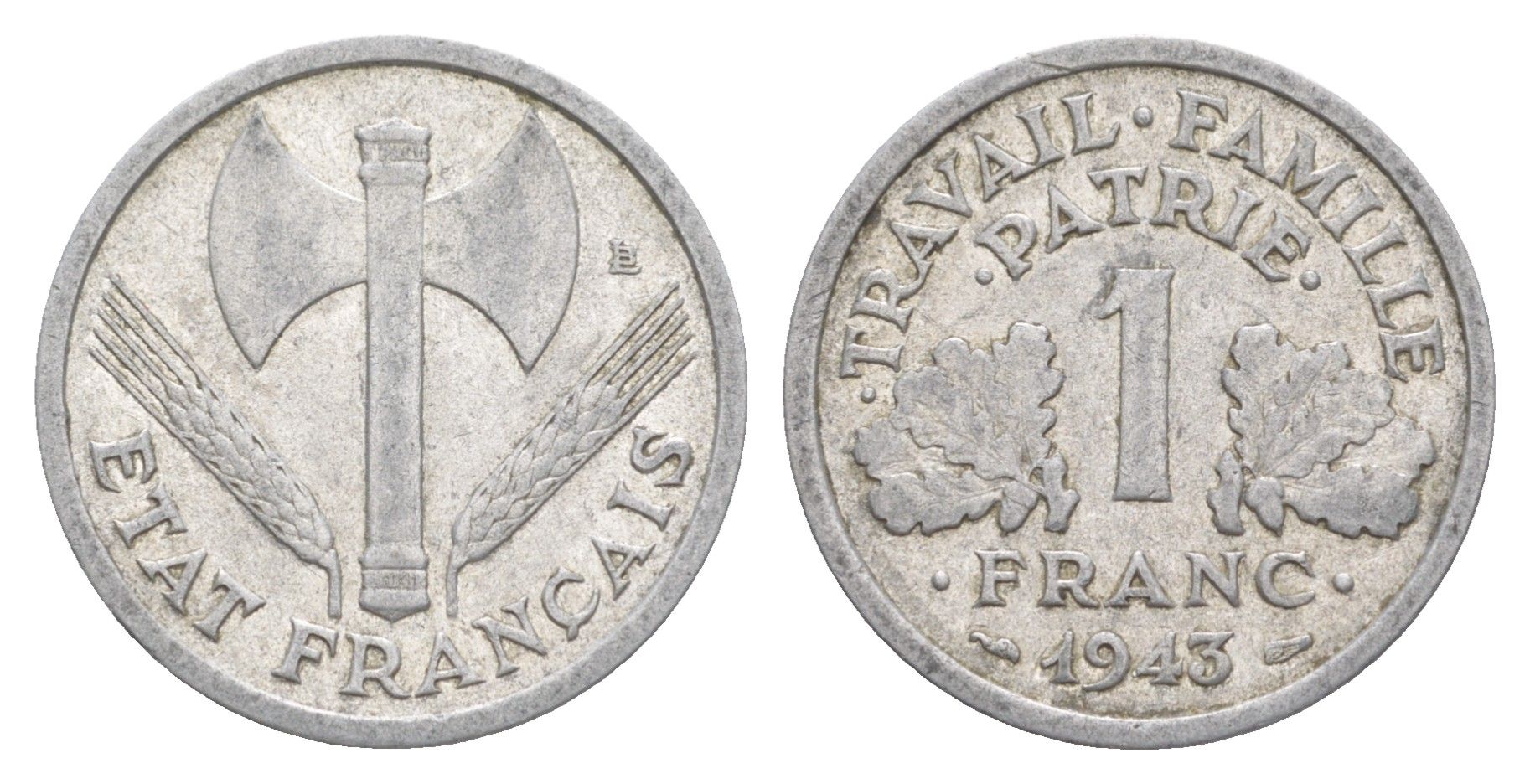 Франция 1 франк 1943 KM 902.1, Le Franc 222.2 алюминий 4641-1017