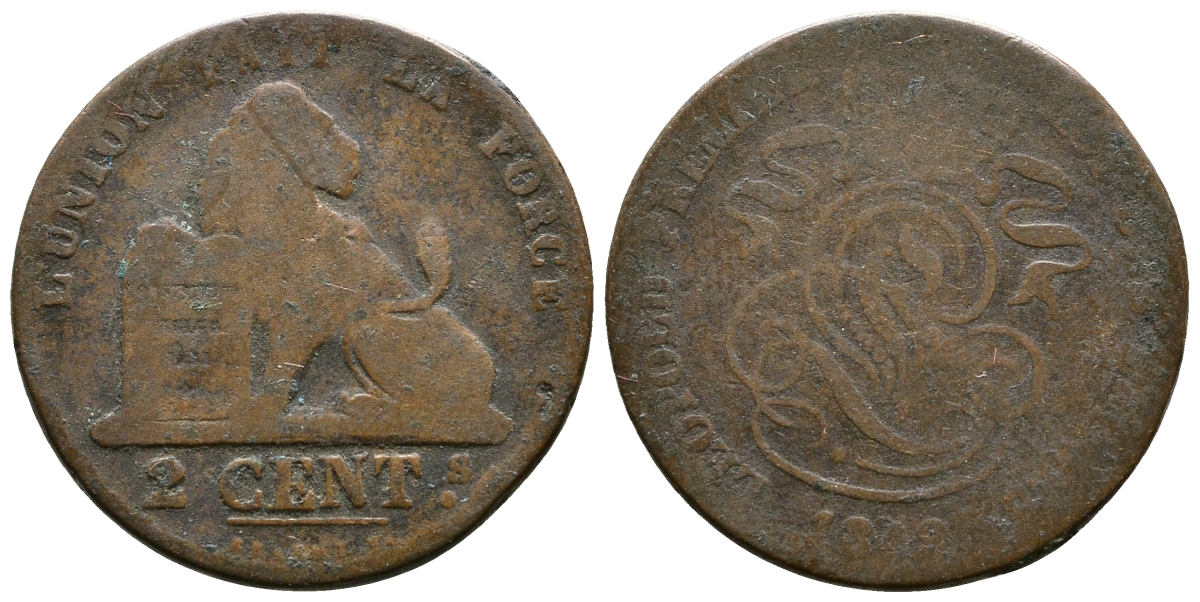 БЕЛЬГИЯ 2 САНТИМА 1849 KM 4.2 медь 4364-1426