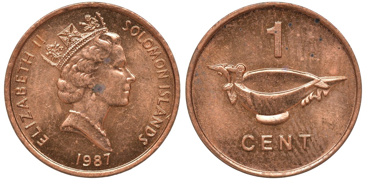 Соломоновы острова 1 цент 1987 Елизавета II (1953-) KM 24 сталь плакированная бронзой aUNC 4602-912