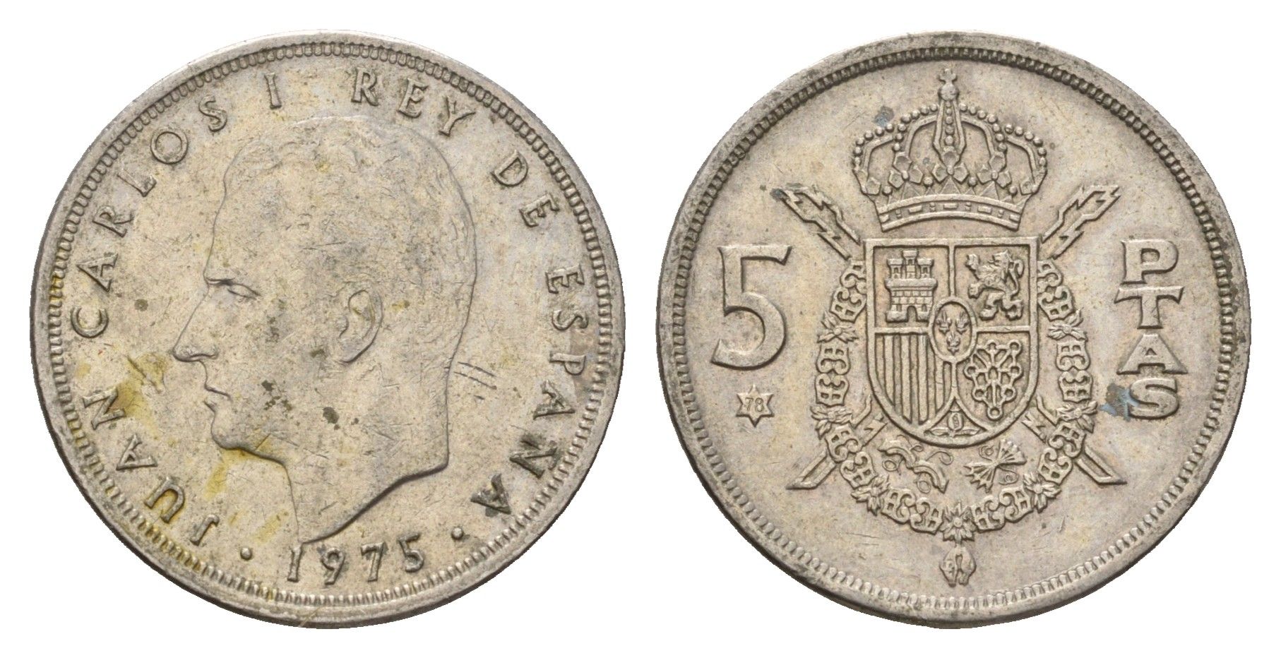 Испания 5 песет 1975 (78) Хуан Карлос I (1975-2014) KM 807 медно-никель 4707-343