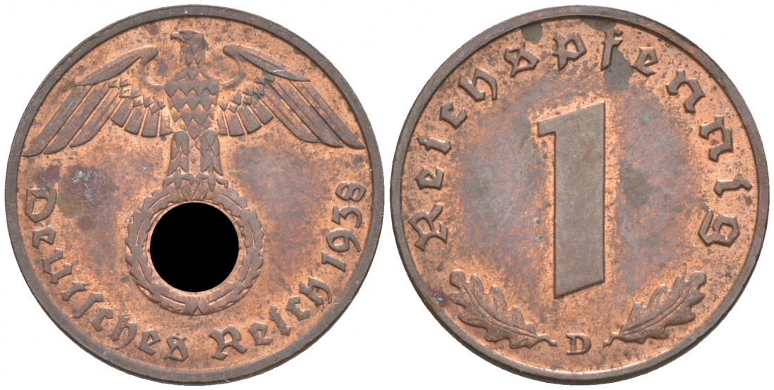 ГЕРМАНИЯ 1 РЕЙХСПФЕННИГ 1938 D J 361, KM 89 бронза aUNC 73-269