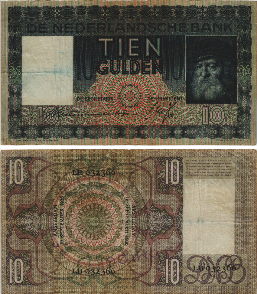 НИДЕРЛАНДЫ 10 ГУЛЬДЕНОВ 1936 Pick 49 бумага 8604-13-3-1