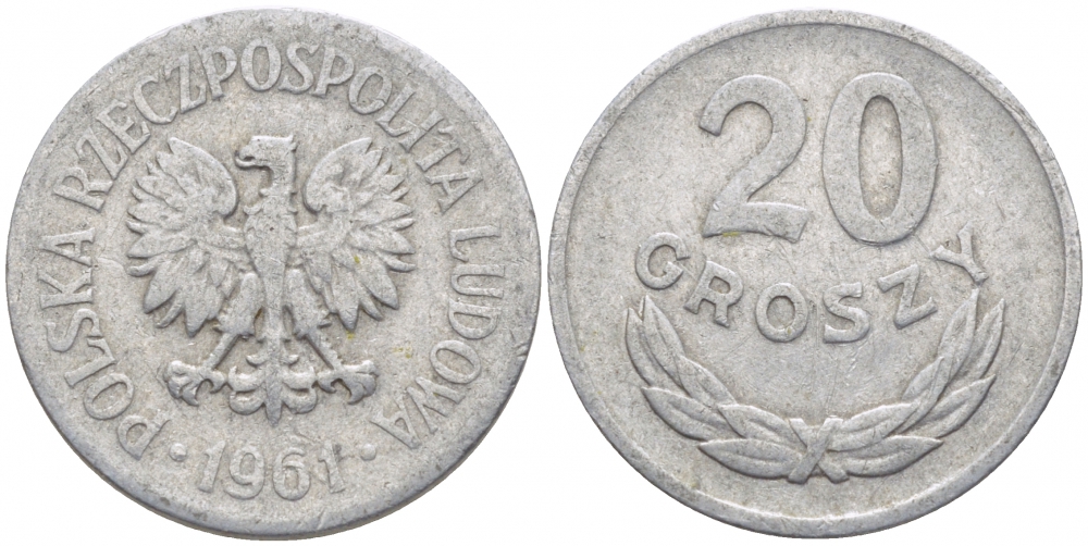 Польша 20 грошей 1961 MW KM А47, Parchimowicz 208b алюминий 4448-235