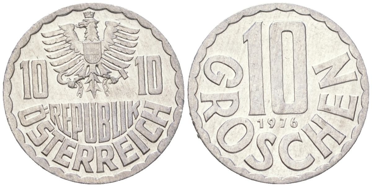 Австрия 10 грошей 1976 KM 2878 алюминий UNC 3955-1115