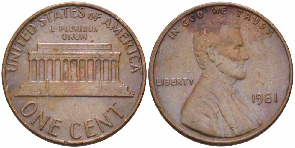 США 1 ЦЕНТ 1981 ЛИНКОЛЬН KM 201 медь цинк 105-642