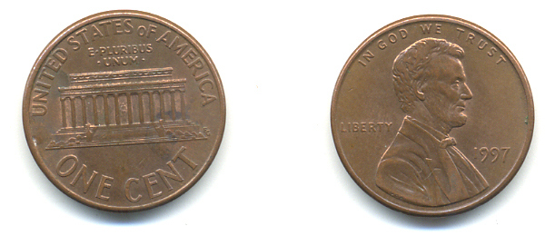 США 1 ЦЕНТ 1997 ЛИНКОЛЬН KM 201b цинк плакированный медью 179-467