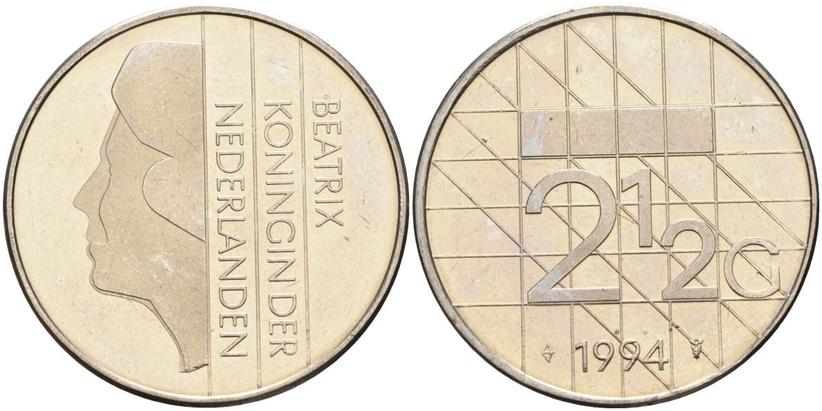 Нидерланды 2 1/2 гульдена 1994 Беатрикс (1980-2013) KM 206 никель 4593-721