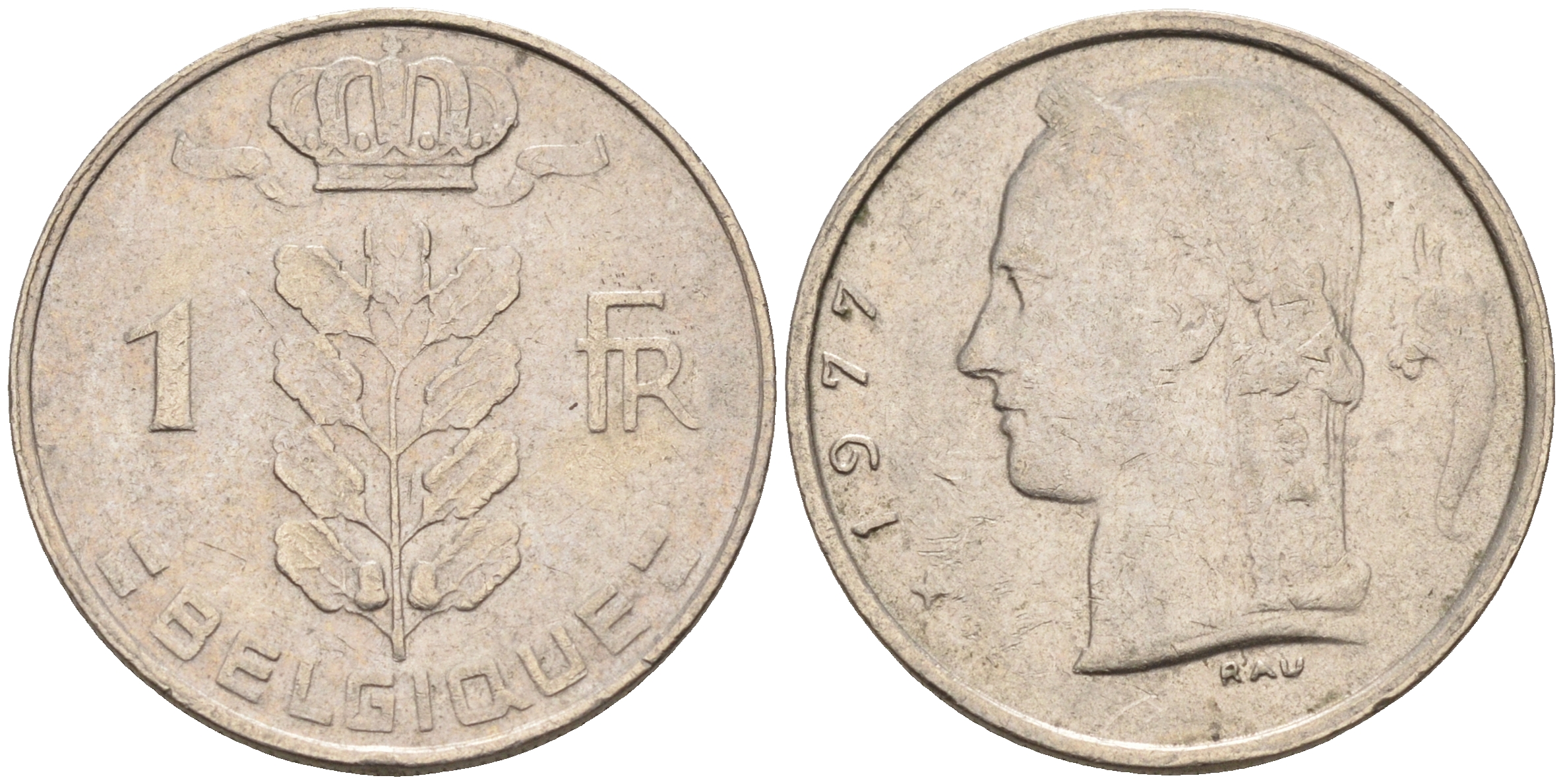 Бельгия 1 франк 1977 Belgique, Бодуэн I (1951-1993) KM 142.1 медно-никель 4589-754