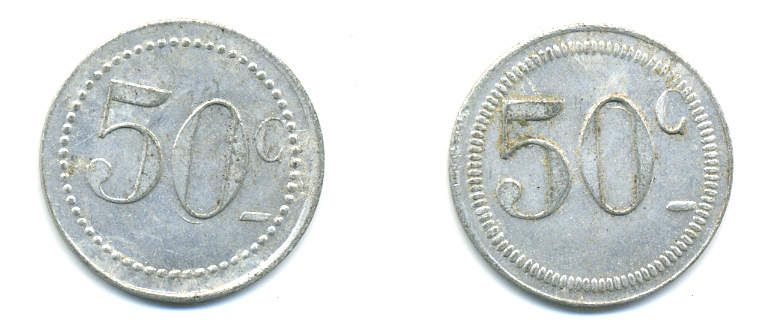 ФРАНЦИЯ 50 САНТИМОВ НАЧАЛО XX ВЕКА d 24 мм, вес около 1,0 гр., платежный жетон алюминий 89-916