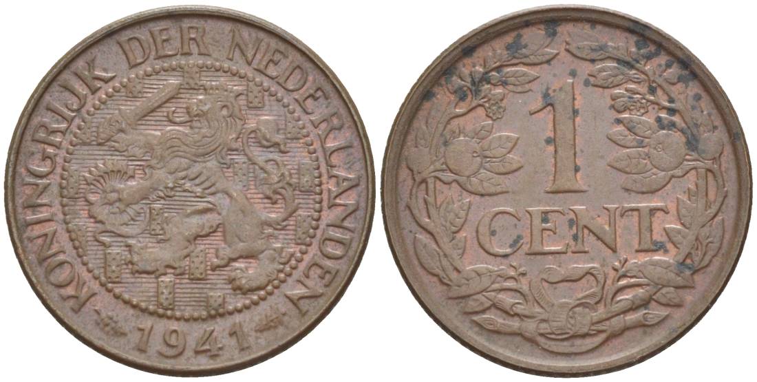 НИДЕРЛАНДЫ 1 ЦЕНТ 1941 ВИЛЬГЕЛЬМИНА I (1891-1948) KM 152 бронза 4532-1128