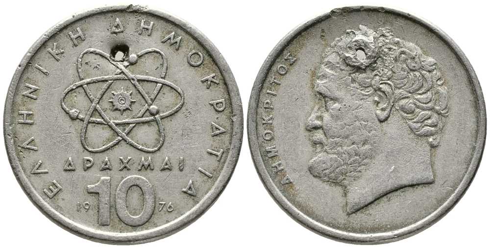 Греция 10 драхм 1976 Демокрит KM 119 медно-никель 38-334