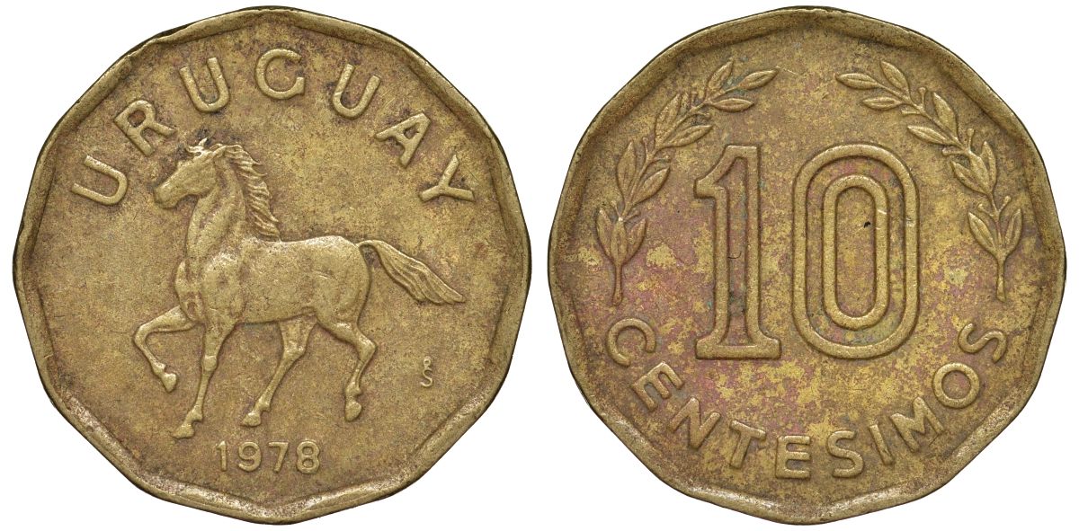 Уругвай 10 сентесимо 1978 KM 66 алюминиевая бронза 4164-764