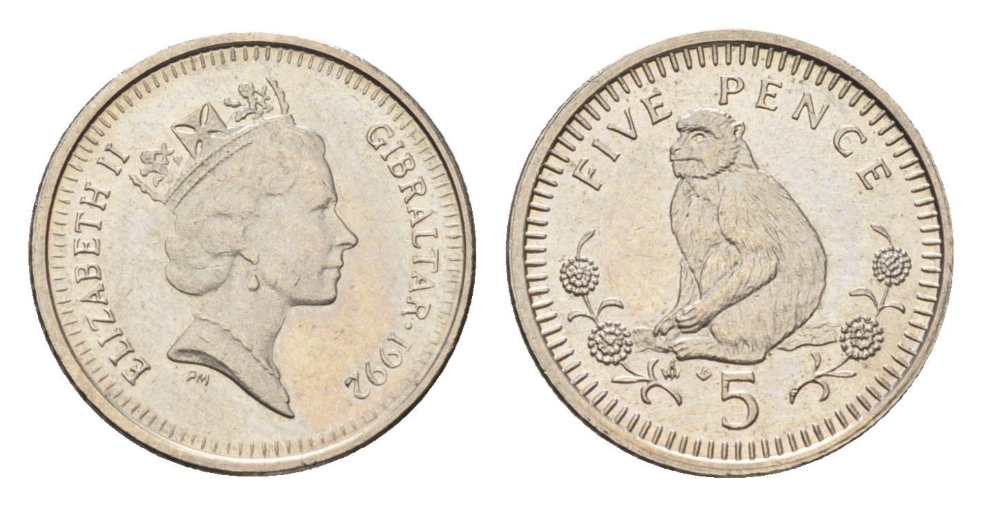 Гибралтар 5 пенсов 1992 KM 22.2 медно-никель UNC 4668-515