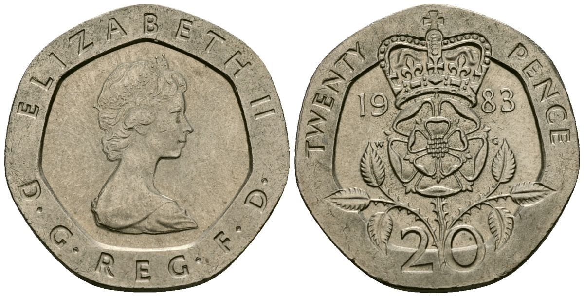 Великобритания 20 пенсов 1983 Елизавета II (1952-2022) KM 931, Spink 4230 (G1) медно-никель 4538-243