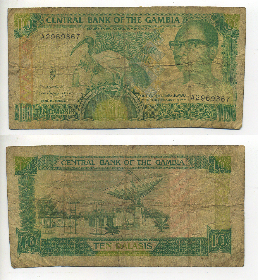 Гамбия 10 даласи ND (1991-1995) Дауда Кайраба Джавара Pick 13 бумага 7548-66-3