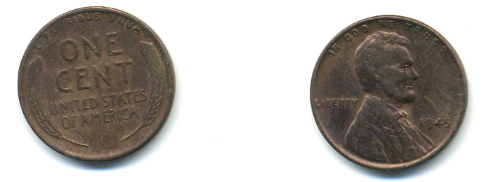 США 1 ЦЕНТ 1945 ЛИНКОЛЬН KM А132 медь цинк 93-1115