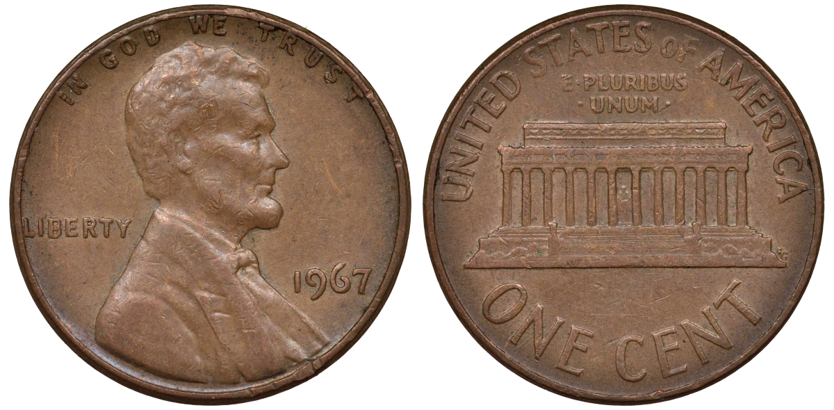 США 1 ЦЕНТ 1967 ЛИНКОЛЬН KM 201 медь цинк 62-656