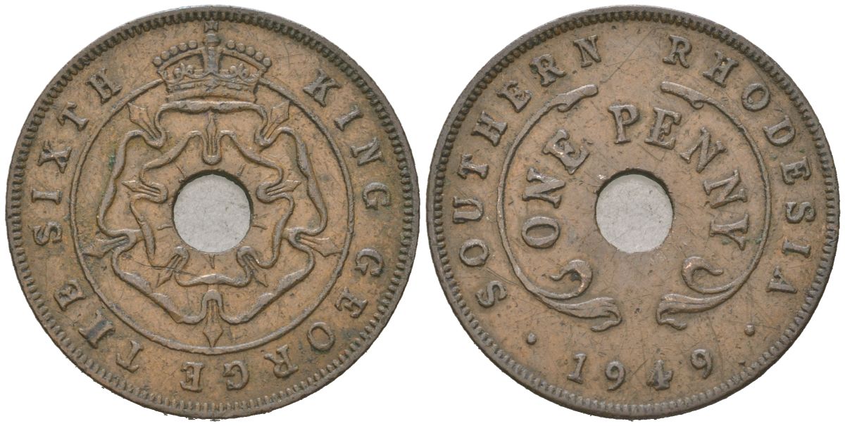 Южная Родезия 1 пенни 1949 Георг VI (1936-1952) KM 25 бронза 4616-115