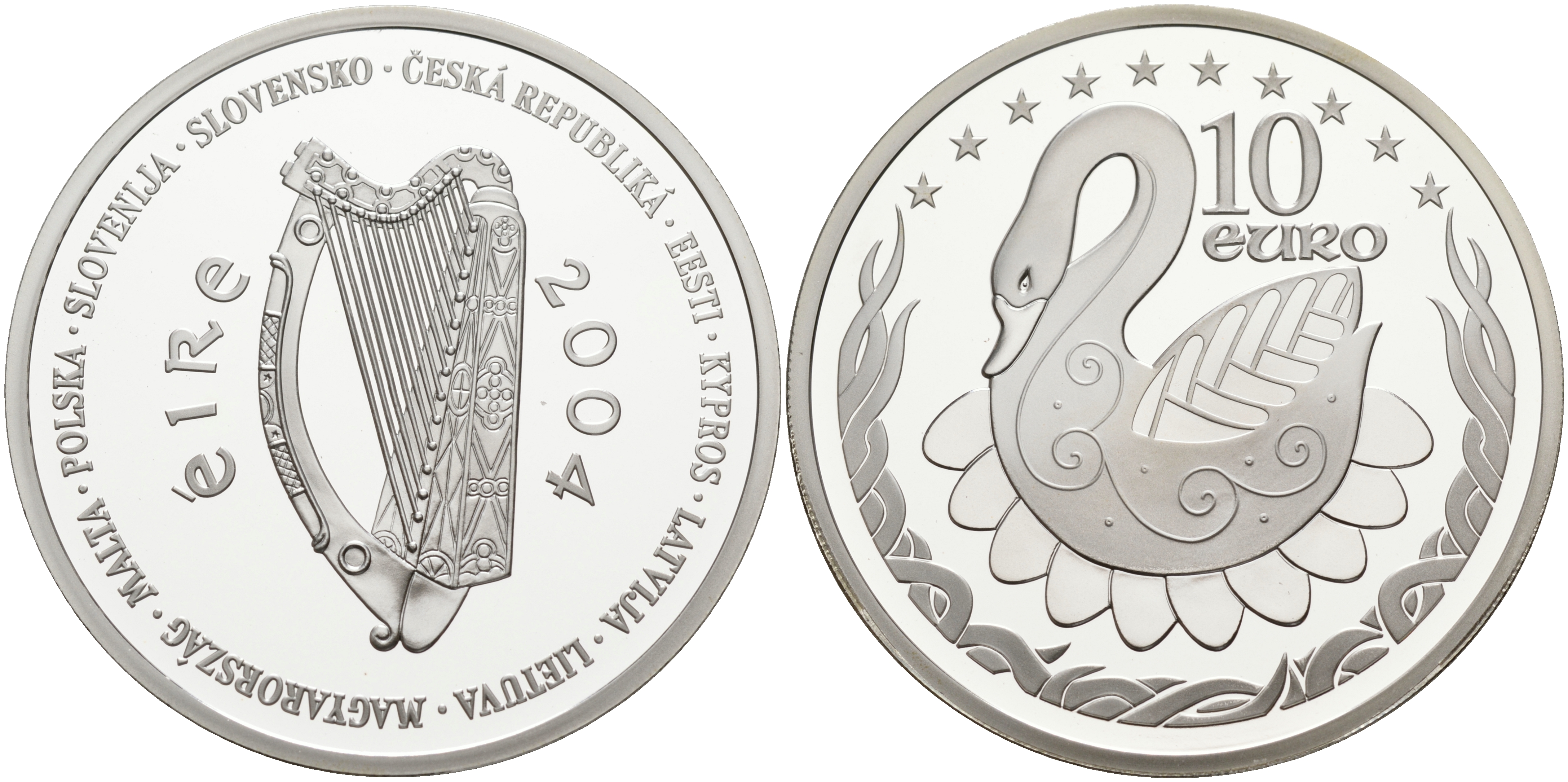 Ирландия 10 евро 2004 лебедь, президенство в Евросоюзе KM 42 серебро PROOF 02-127-35