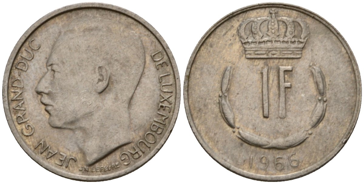 Люксембург 1 франк 1966 Великий герцог Жан (1964-1999) KM 55 медно-никель 4603-1121