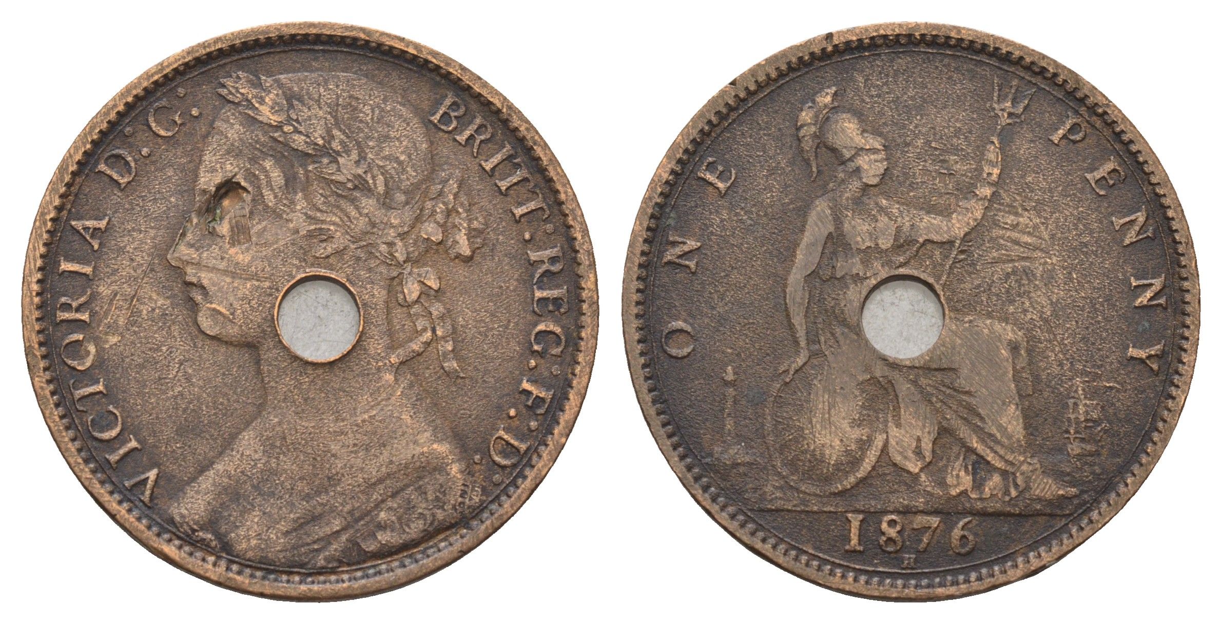 Великобритания 1 пенни 1876 Н, Виктория (1837-1901) KM 755, Spink 3955 бронза 4692-641