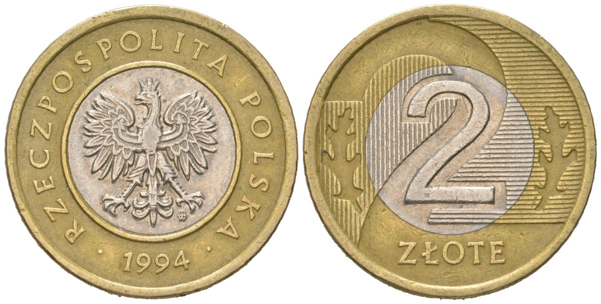Польша 2 злотых 1994 MW Y 283 биметалл 4618-145